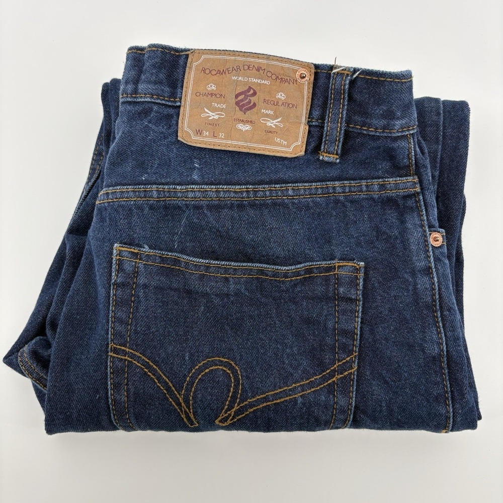 Vintage Rocawear Jeans 33x30 Dark Wash Baggy Loose Y2K Skater Hip Hop Streetwear